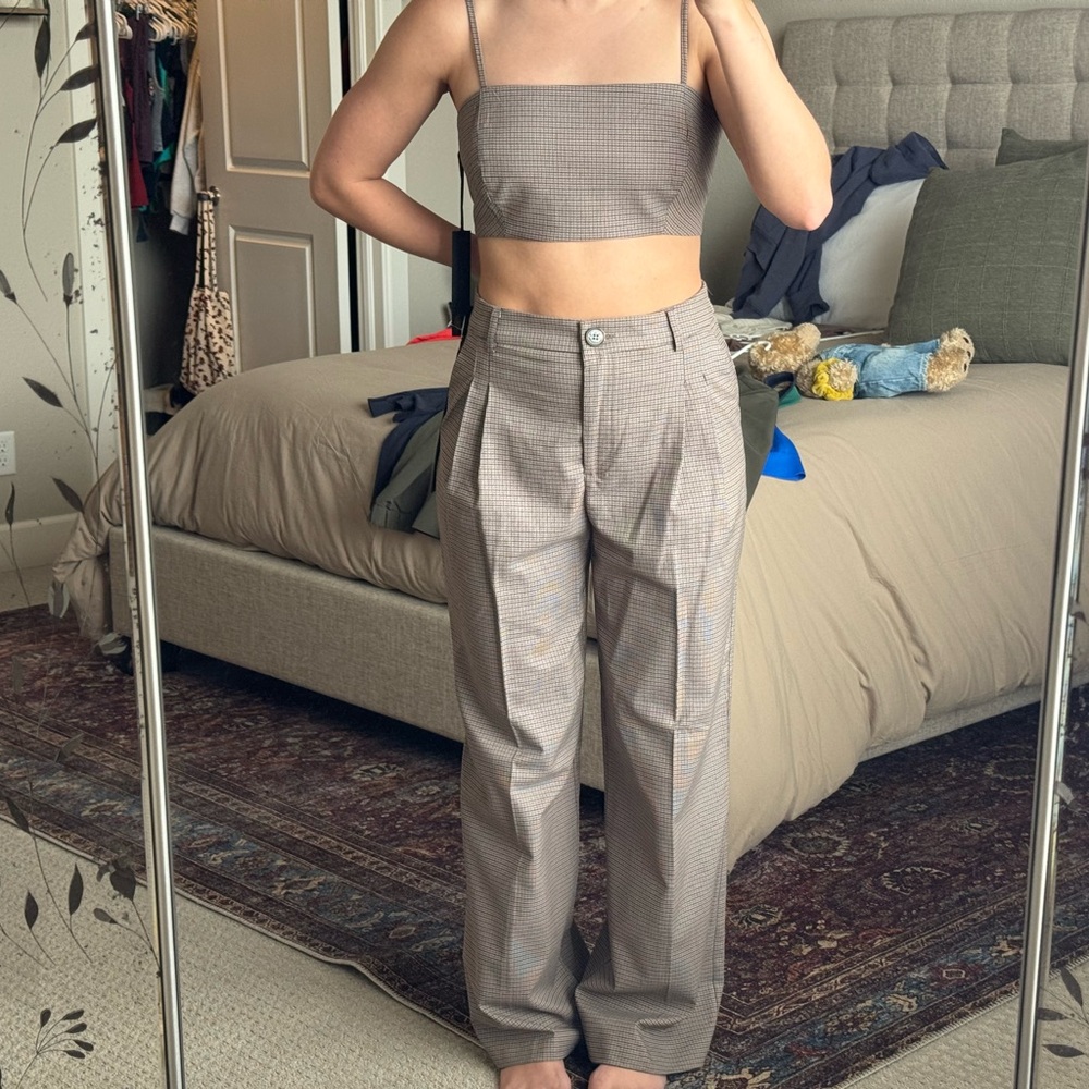House of Harlow Checkered Crop Top / Pants Set